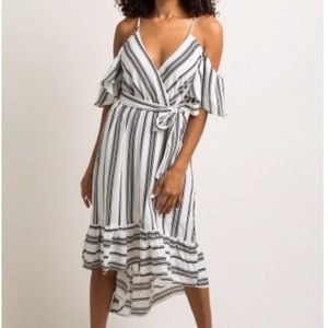 Striped open shoulder dress